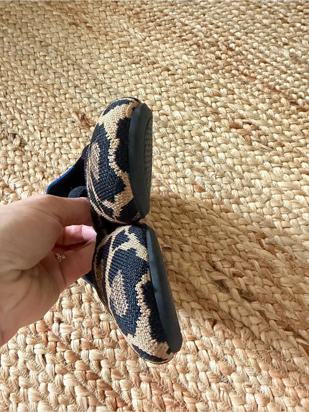 Rothy's Tan and Black Leopard Mary Jane Flats